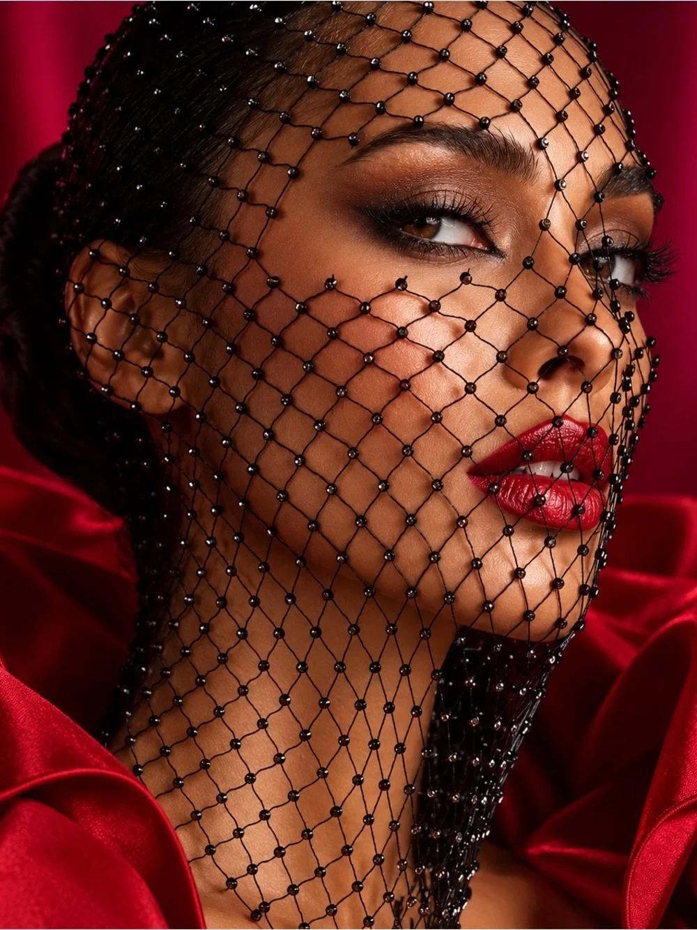 Black Sparkly Rhinestone Mesh Face Veil
